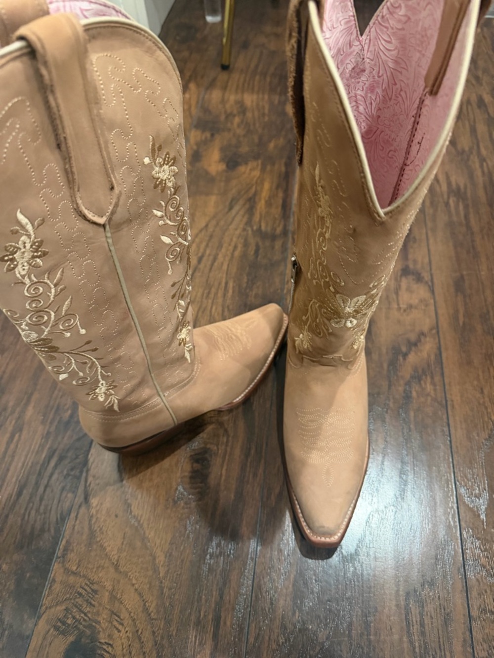 Los Compadres Pink-Lined Tan Embroidered Western Boots